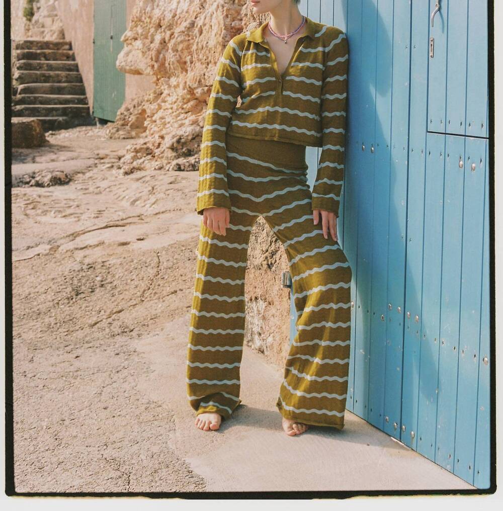 NEW CIAO CIAO VACATION bella knit hope flare pants in yellow